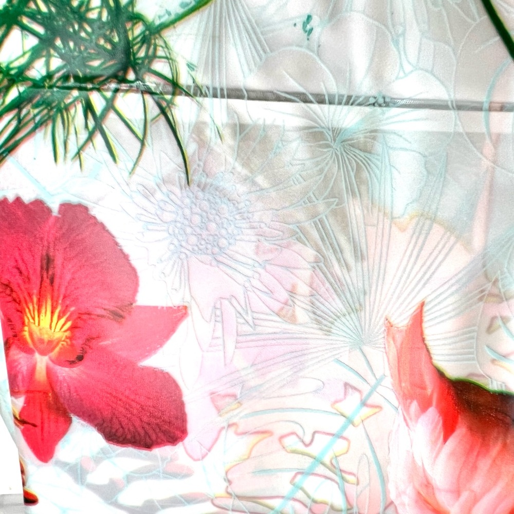 Flamingos & Tropical Flowers Peva Shower Curtain Hibiscus Orchids Bright Red - Picture 14 of 14